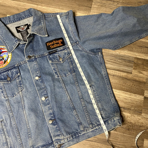 Vintage Harley Davidson Denim Jacket Embroidered Patch Blue Biker‎ XLARGE Men - Picture 12 of 12